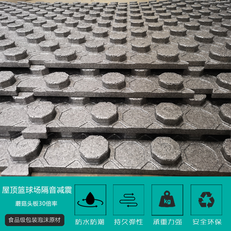 屋頂(ding)籃球場(chang)隔音減(jian)震墊闆(pan)蘑菇頭(tou)闆